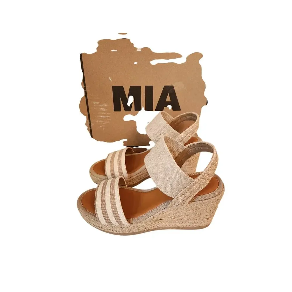 MIA Brittni Natural Multi Spring Espadrille Style Heel Resort Vacation 7M